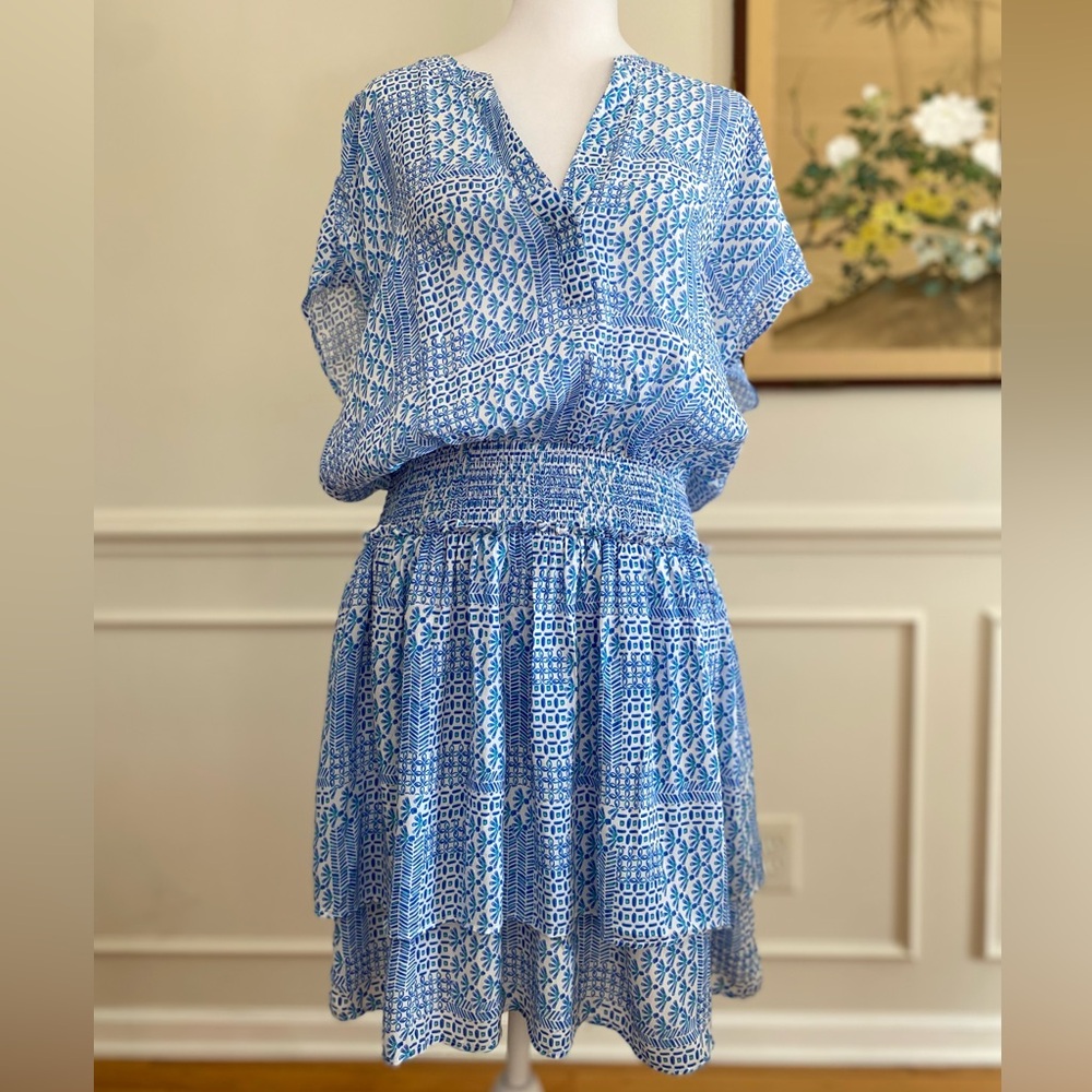 Vineyard Vines Sky Blue Printed Smocked Mini Dress - Picture 3 of 14